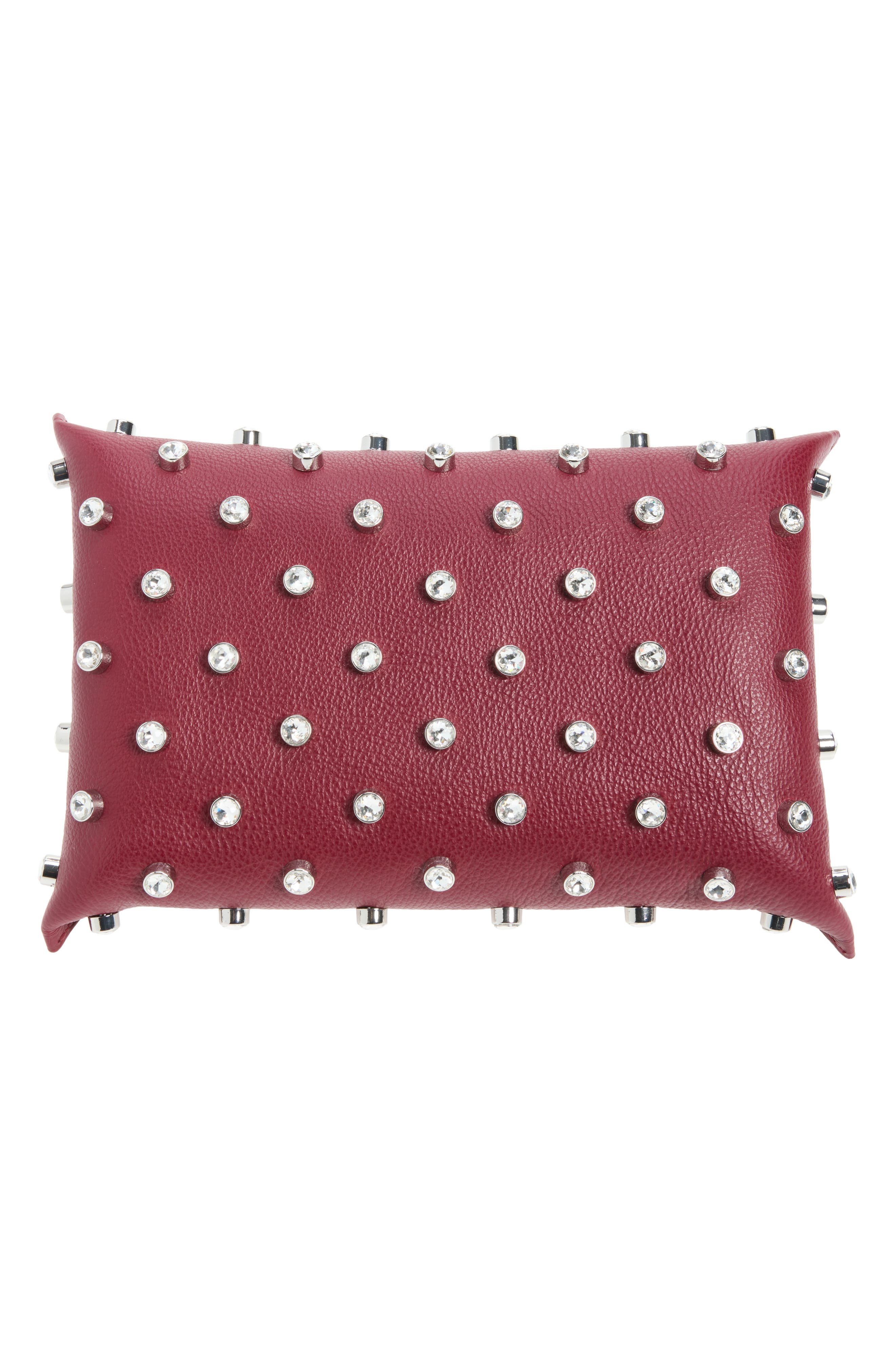 Origami Embellished Leather Baguette Bag, Alternate, color, GRENACHE / CRYSTAL