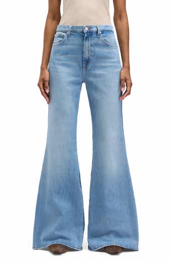 Retro Two Tone High Waist Flare Wide Leg Jeans