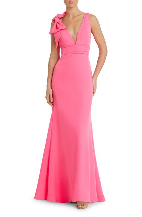 Sleeveless V Neck Bow Detail Mermaid Gown