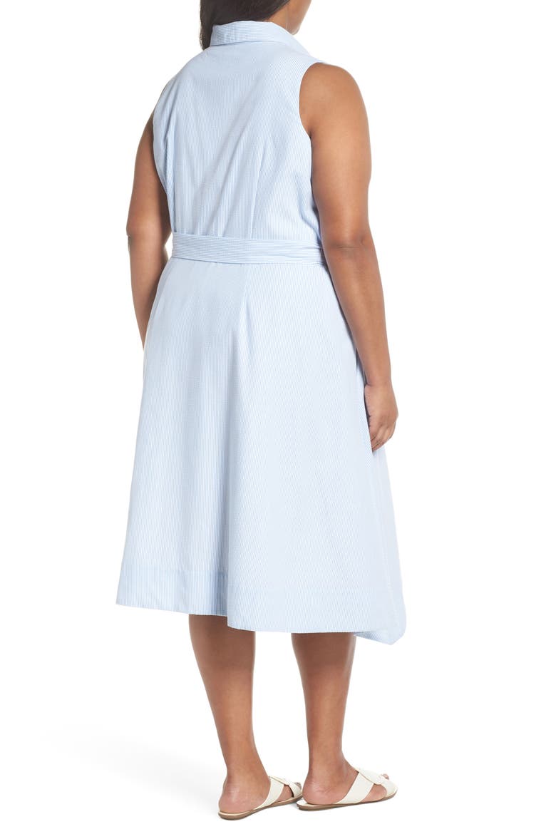 Sleeveless Stripe Seersucker Shirtdress, Alternate, color, BLUE/ WHITE