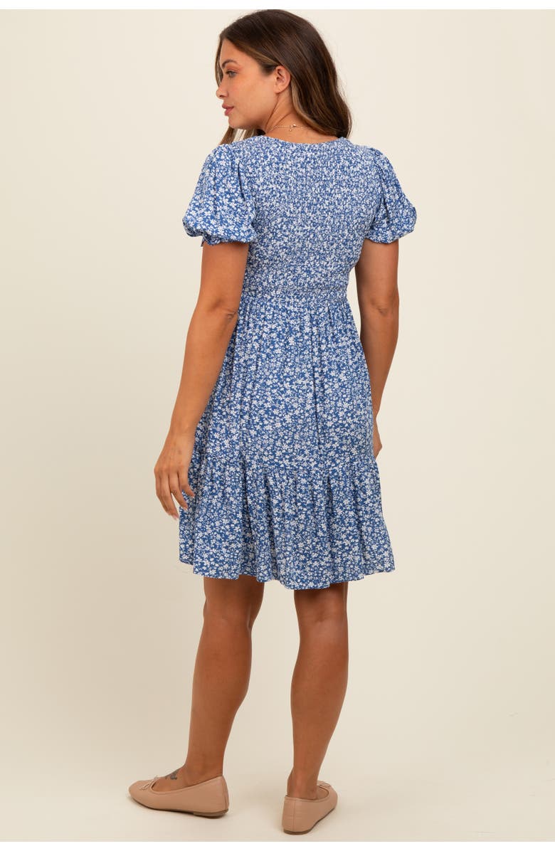 PinkBlush Floral Puff Sleeve Smocked Dress, Alternate, color, Blue