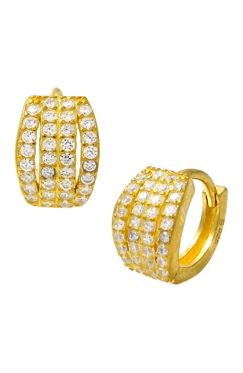 SAVVY CIE JEWELS 18K Yellow Gold Vermeil Micro Pavé CZ Huggie Earrings, Main, color, 