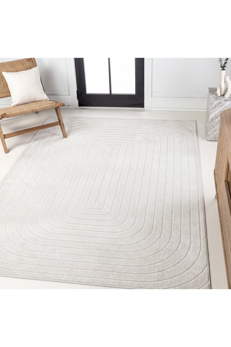 Freya Modern Scandinavian Arch Stripe Monotone High-Low Area Rug, Alternate, color, Ivory