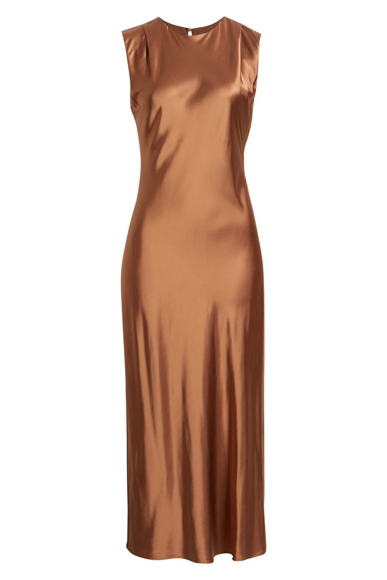 Mira Shoulder Pad Sleeveless Midi Dress, Alternate, color, CINNAMON