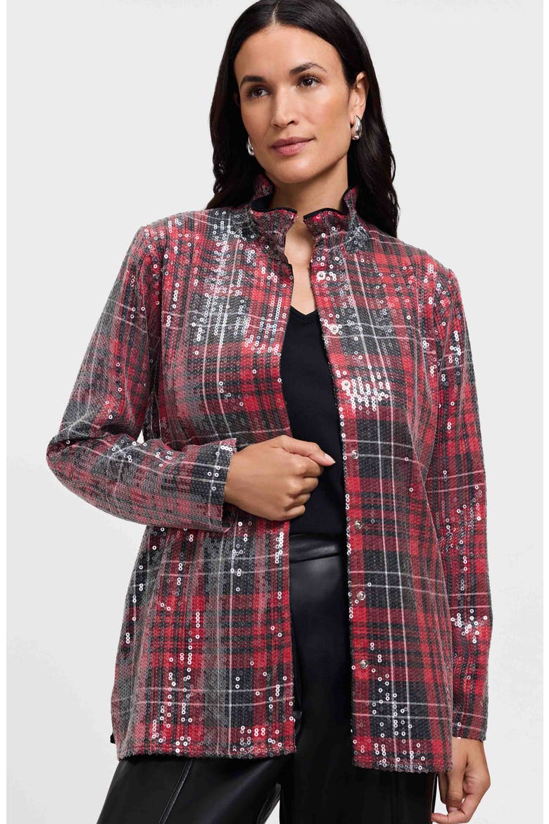 Carolina Plaid Sequin Shirt Jacket, Alternate, color, RED/ MULTI