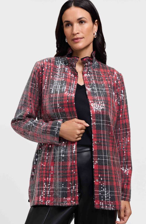 Foxcroft Carolina Plaid Sequin Shirt Jacket In Multi
