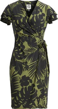 Anne Klein Flutter Sleeve Faux Wrap Dress