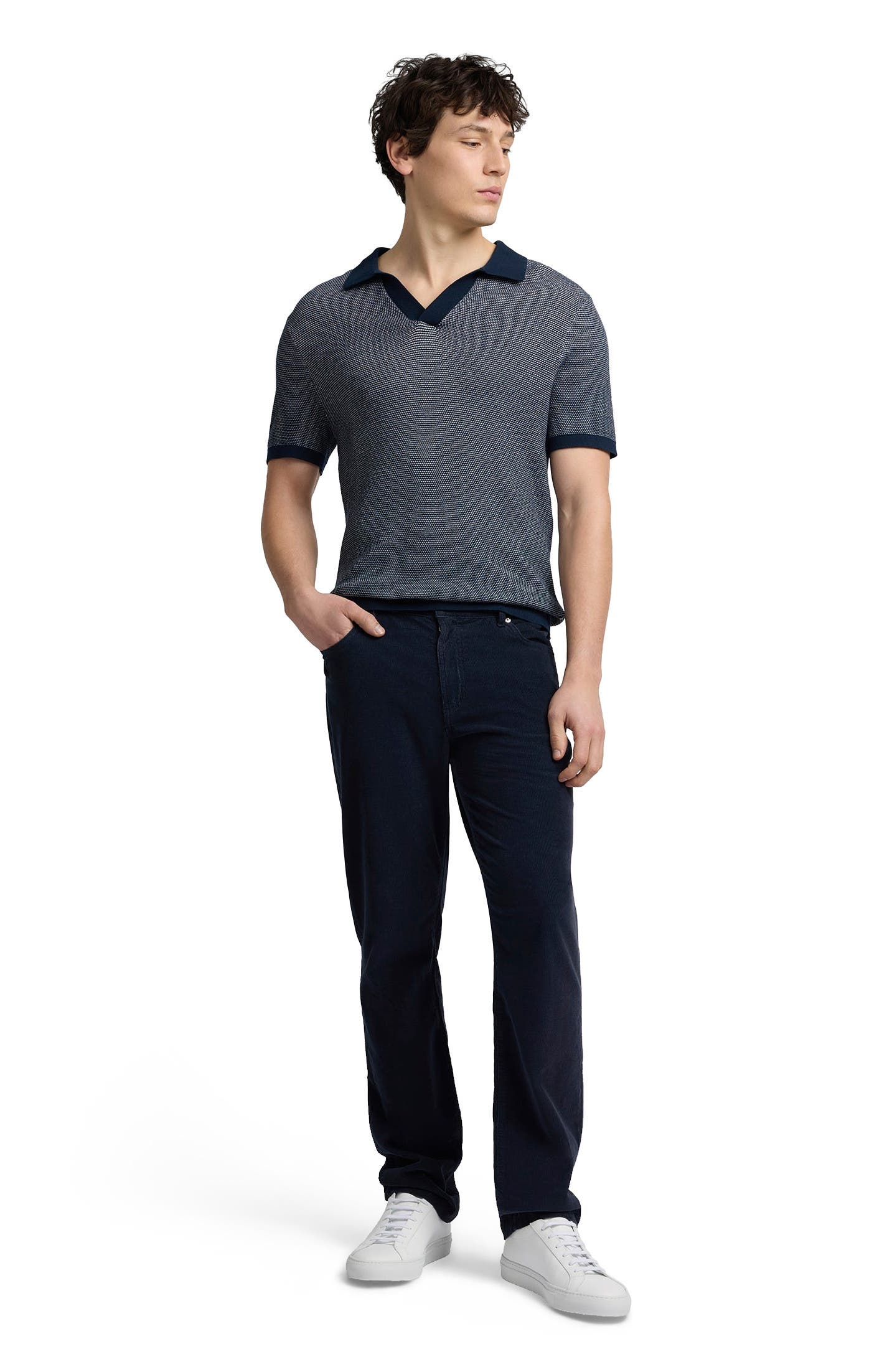 Textured Cotton Johnny Collar Polo - image 5