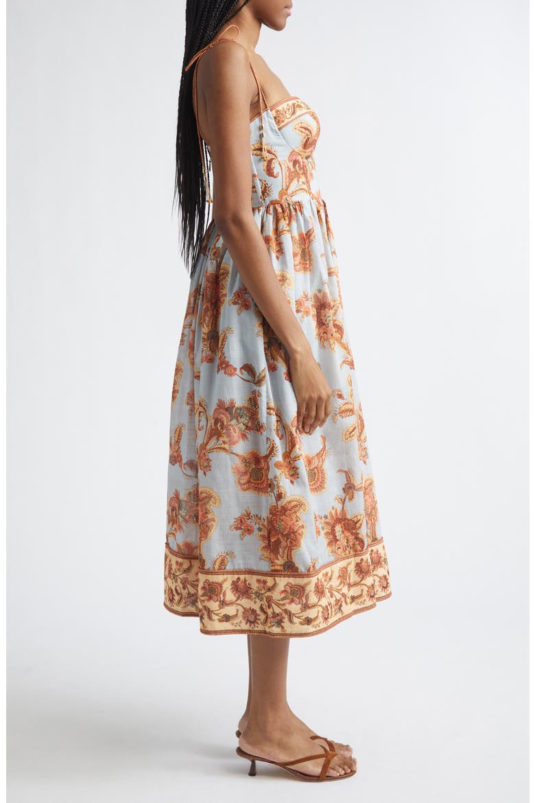 Aster Border Print Corset Midi Sundress, Alternate, color, BLUE JACOBEAN