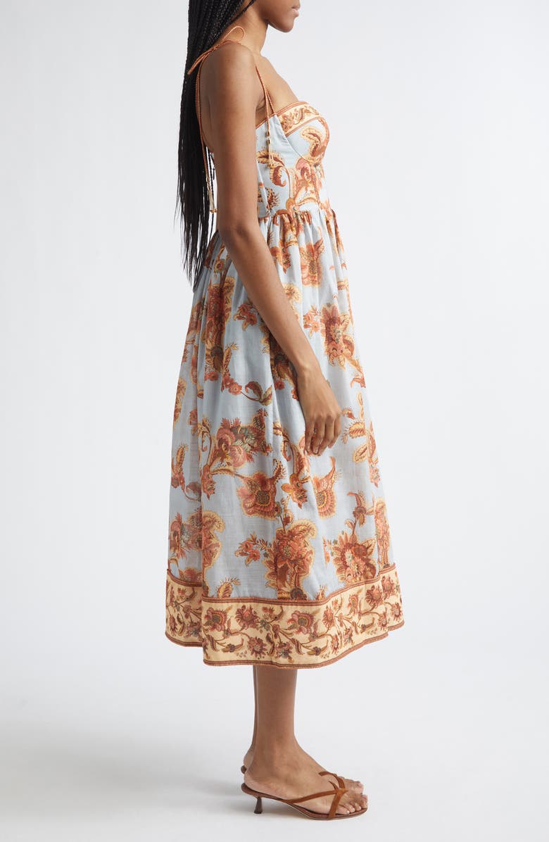 Zimmermann Aster Border Print Corset Midi Sundress, Alternate, color, Blue Jacobean