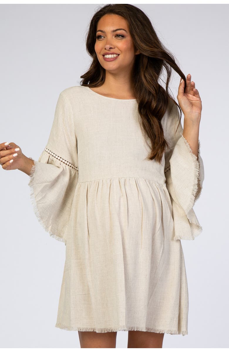 PinkBlush Raw Edge Bell Sleeve Babydoll Dress, Alternate, color, Cream