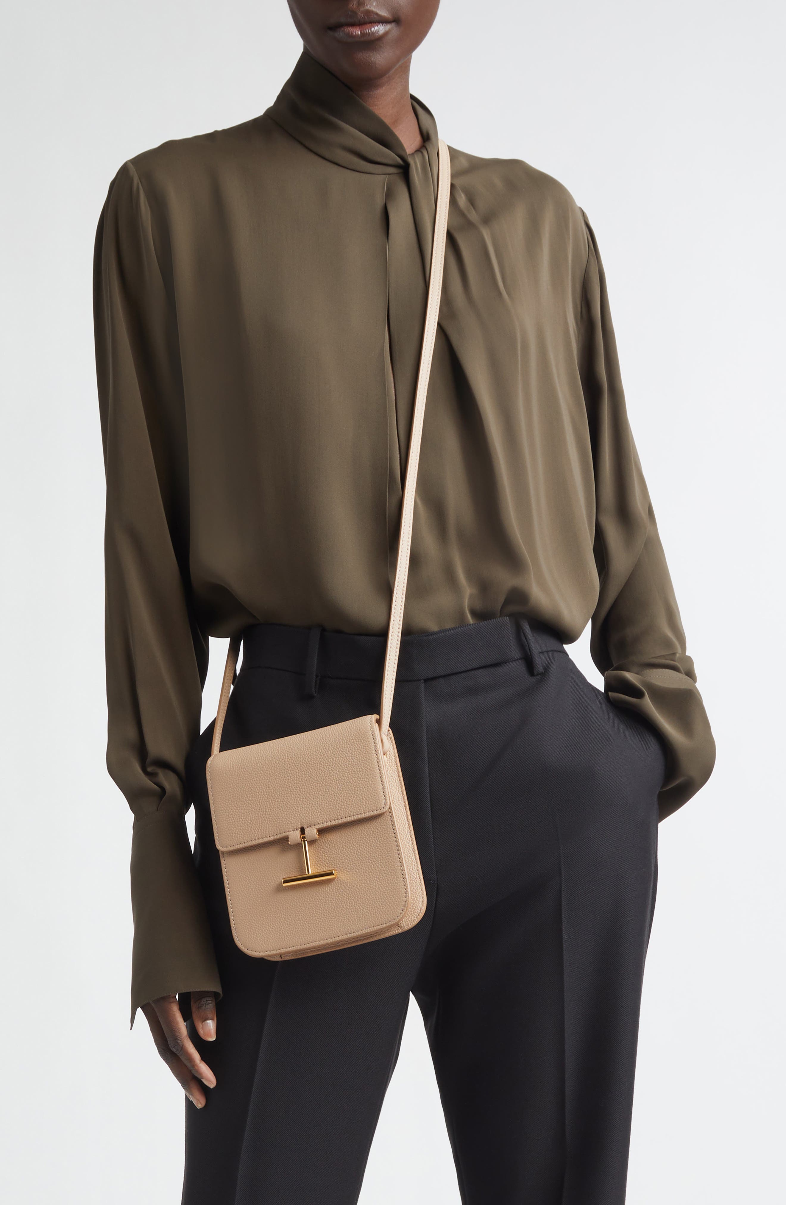 Mini Tara Grained Leather Crossbody Bag, Alternate, color, BEIGE
