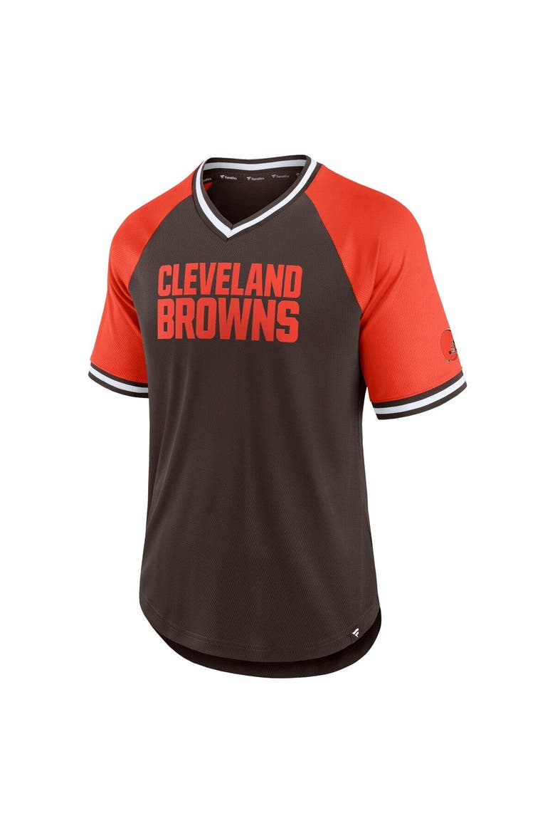 Men's Fanatics Branded Brown/Orange Cleveland Browns Second Wind Raglan V-Neck T-Shirt, Alternate, color, Brown