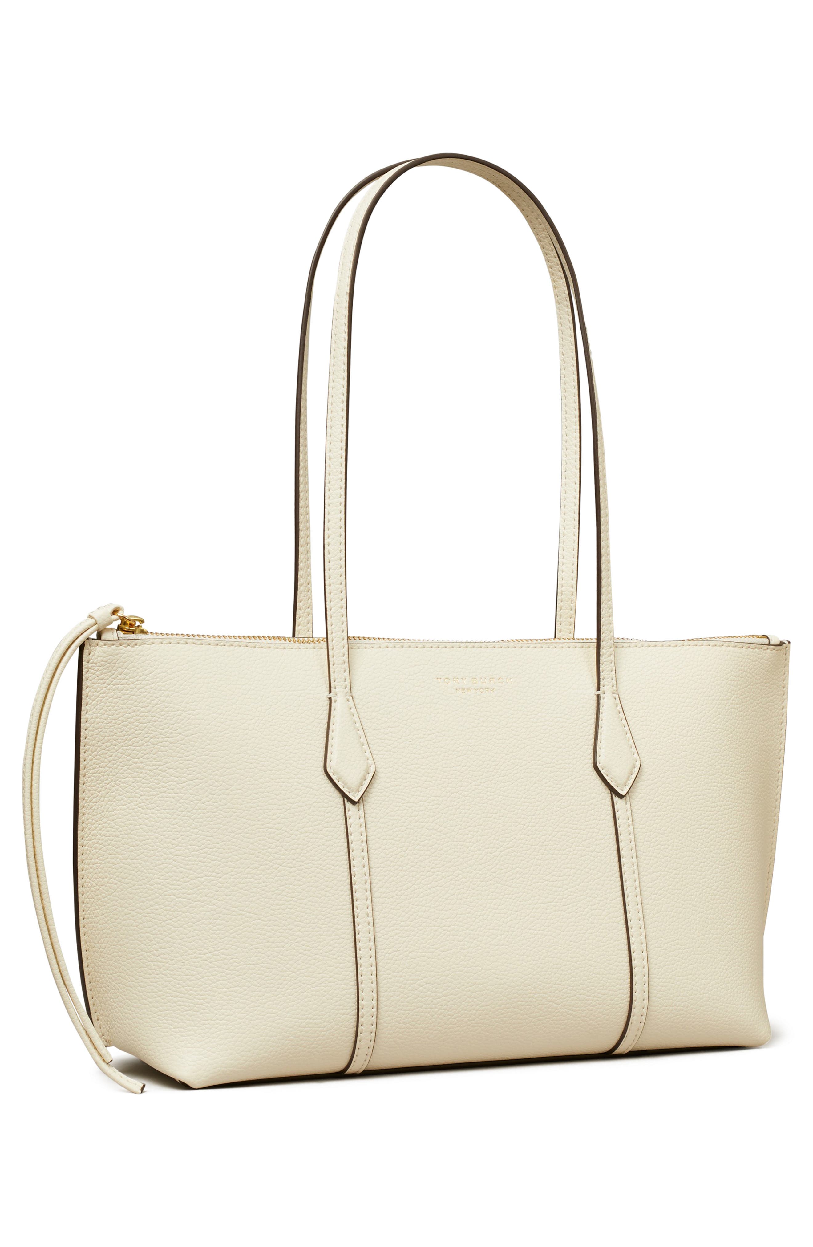 Tory Burch Small Perry Leather Zip Tote, Alternate, color, Warm White