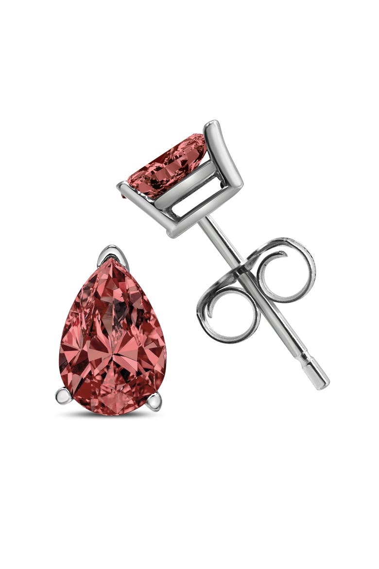 14K White Gold 1/2 Ct Lab Grown Pink Pear Diamond 3 Prong Stud Earrings, Alternate, color, White