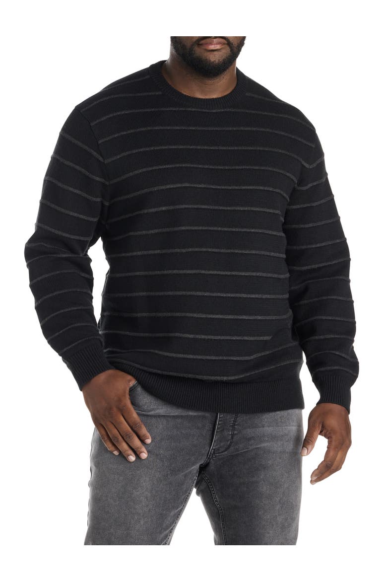 Big & Tall Textured Stripe Crewneck Sweater, Main, color, BLACK