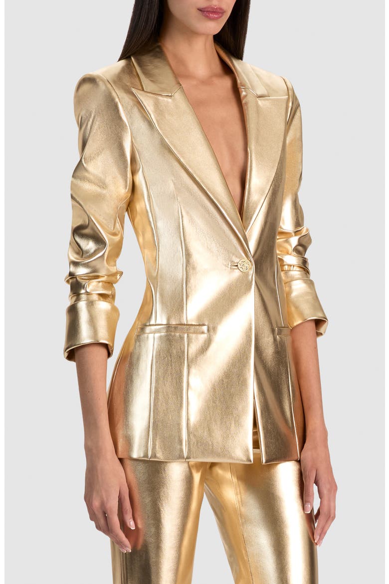 Burns Faux Leather Blazer, Alternate, color, GOLD