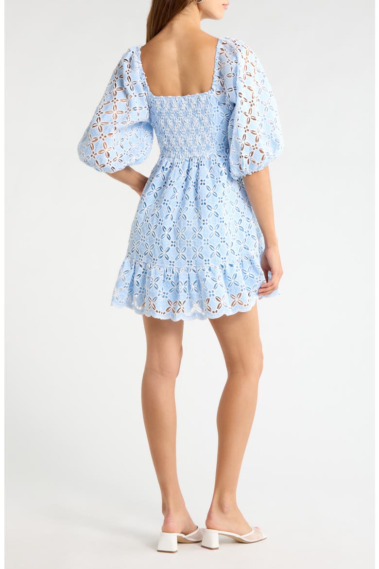 Sequin Detail Cotton Eyelet Babydoll Dress, Alternate, color, WHITE-BLUE