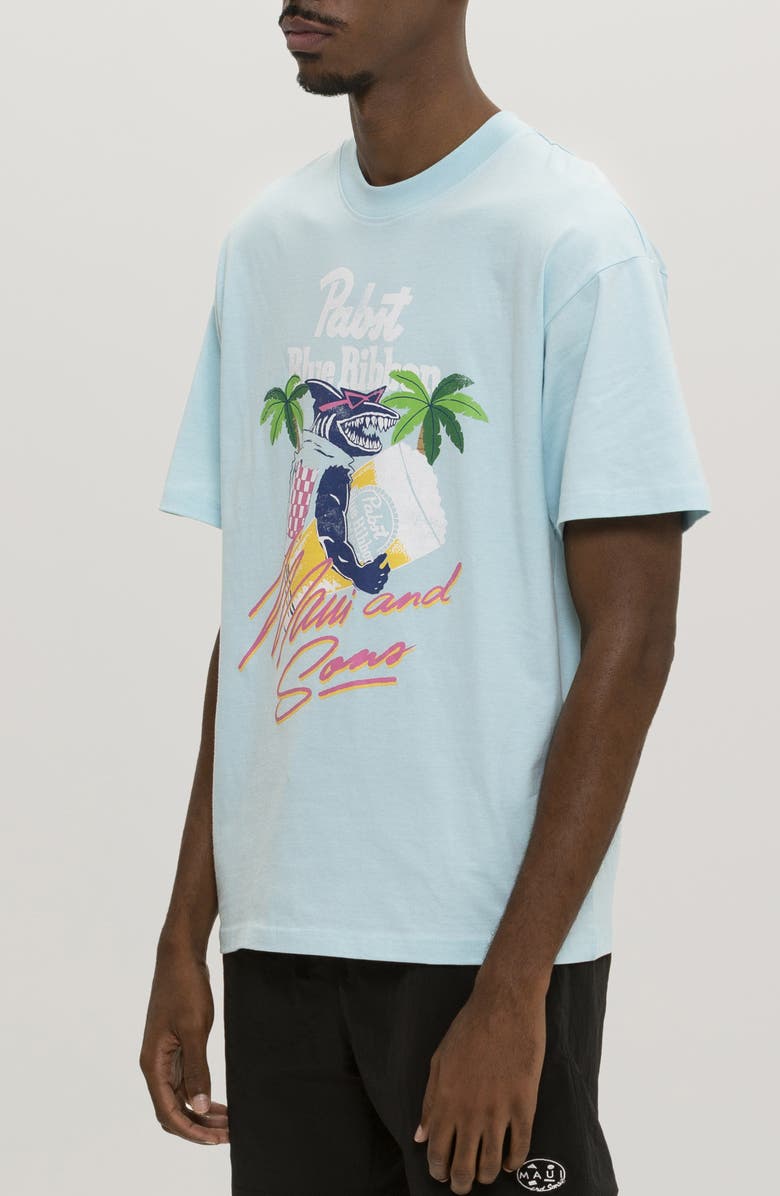 Maui & Sons x Pabst Blue Ribbon Shark Graphic T-Shirt, Alternate, color, Light Blue