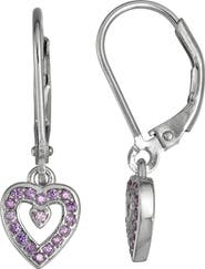 FZN Kids' Sterling Silver CZ Heart Drop Earrings