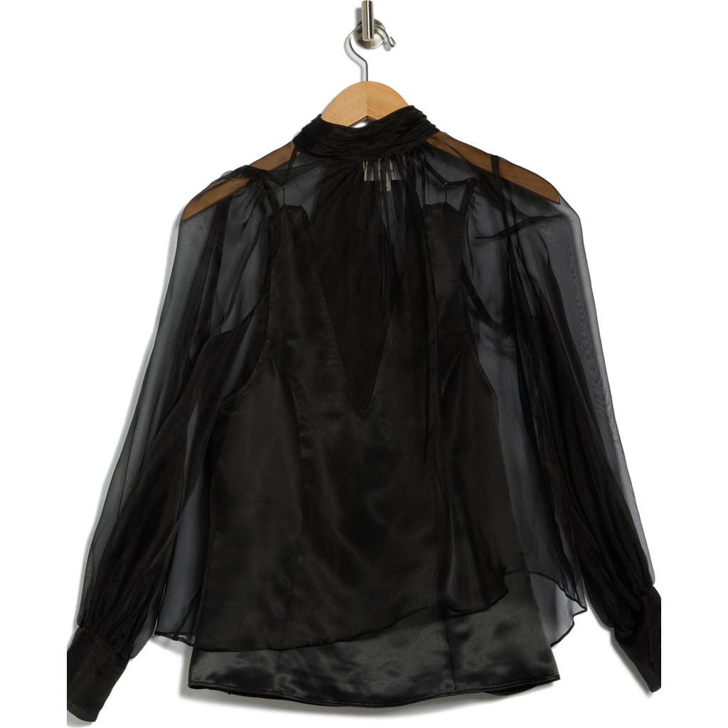 Cinq À Sept Reo Tie Neck Silk Shirt In Black