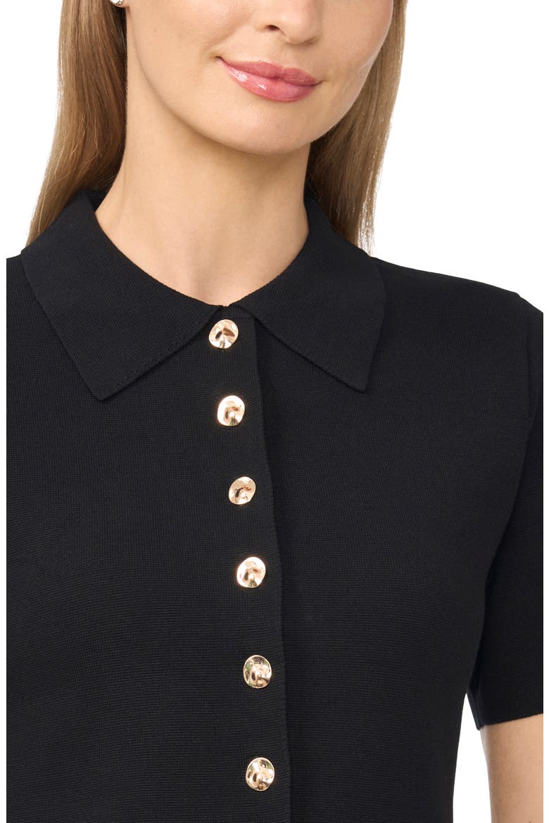 Eva Collar Peplum Short Sleeve Cardigan, Alternate, color, RICH BLACK