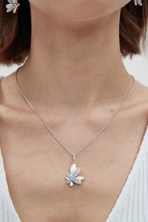 Classicharms Silver Gradient Blue Pavé Diamond Butterfly Pendant Necklace In Silver