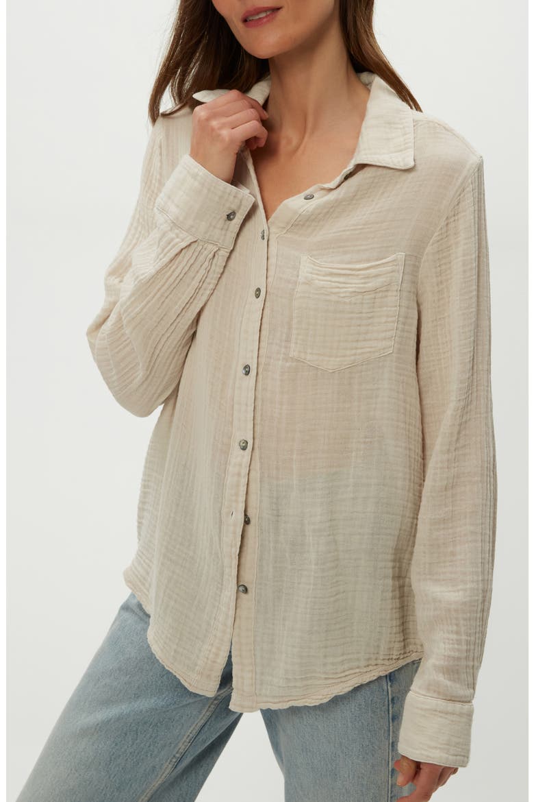Ernie Cotton Gauze Button-Up Shirt, Main, color, CEMENT