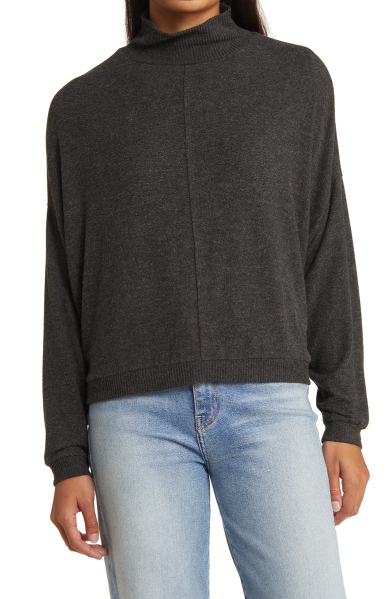 Lucky Brand Cloud Mock Neck Sweater, Main, color, Charcoal H
