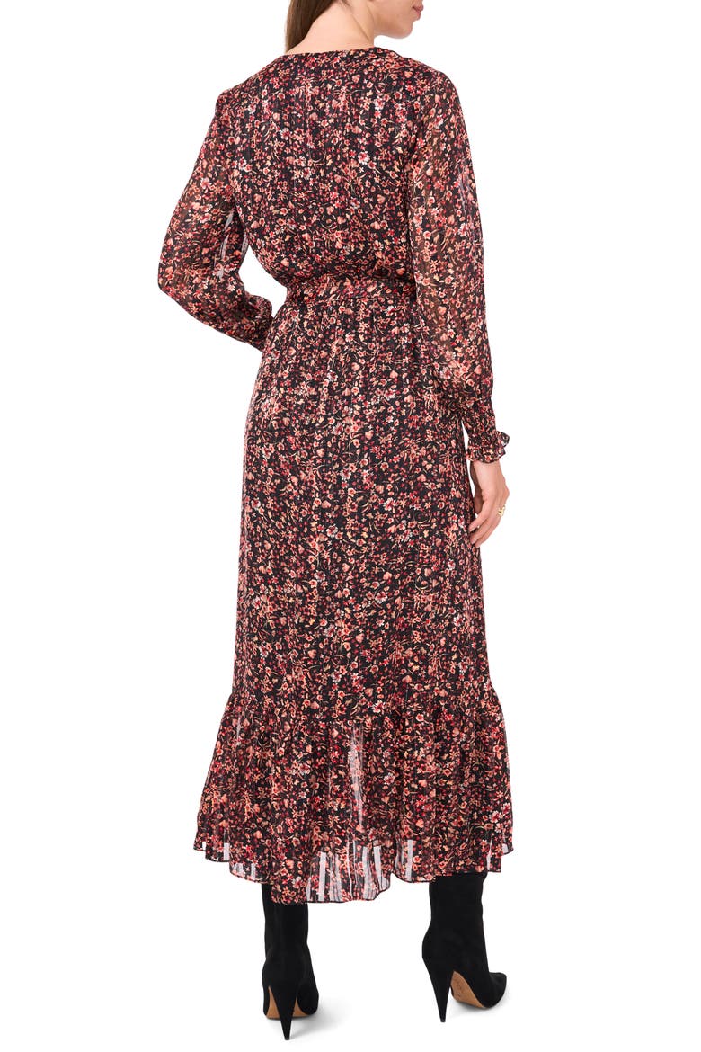 Metallic Stripe Floral Long Sleeve Maxi Dress, Alternate, color, RICH BLACK
