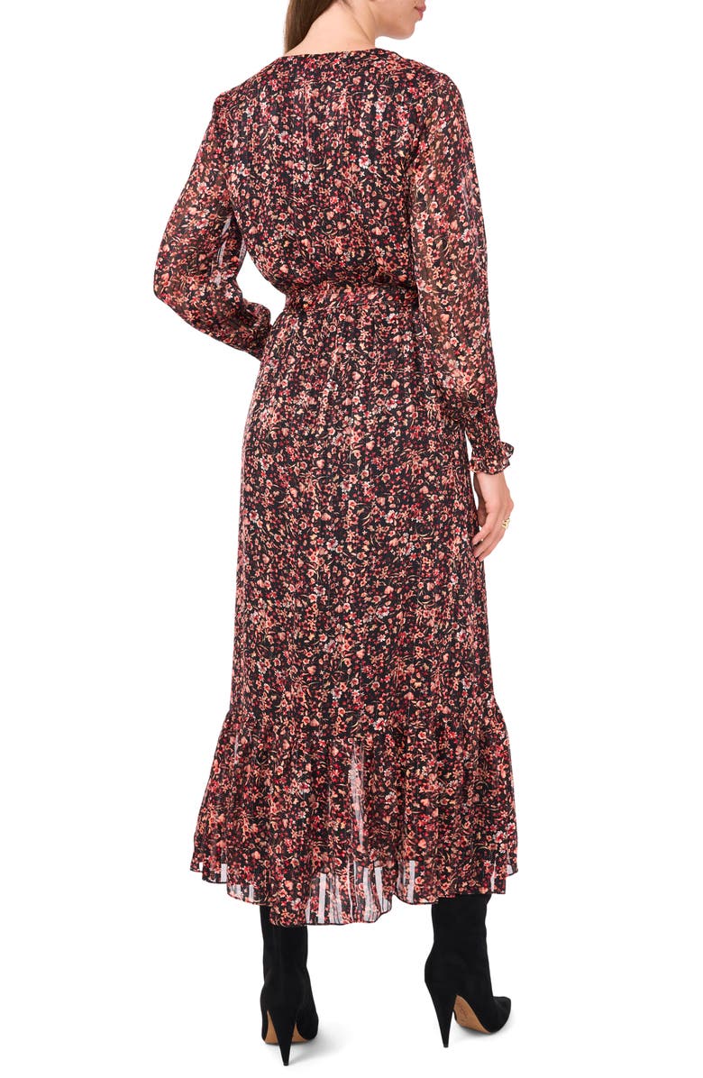 Vince Camuto Metallic Stripe Floral Long Sleeve Maxi Dress, Alternate, color, Rich Black