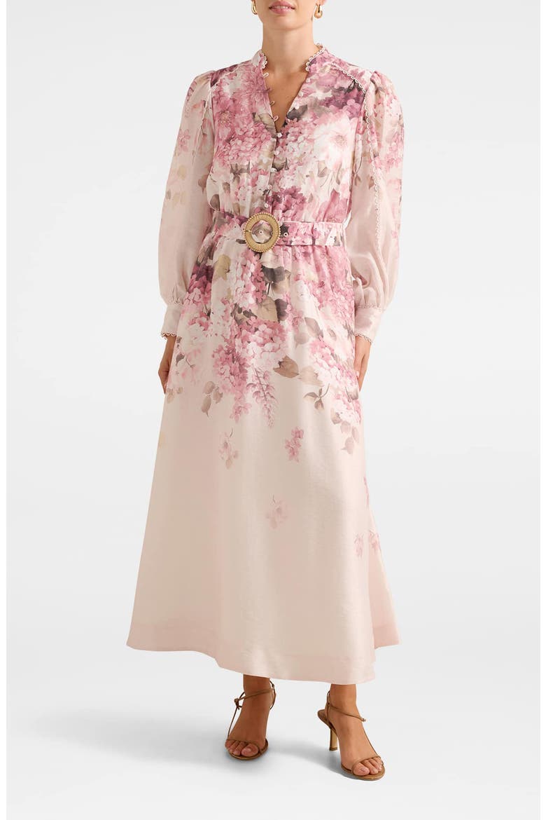 Peyton Belted Long Sleeve Button Front Maxi Dress, Main, color, CREAM ADELA FLORAL