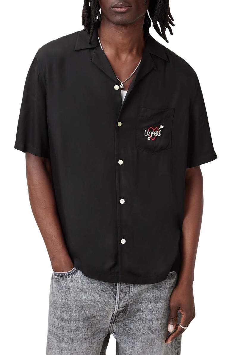 AllSaints Lovers Short Sleeve Camp Shirt, Main, color, 