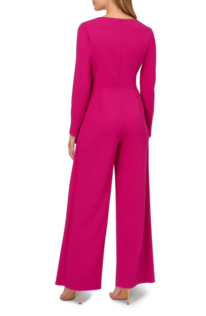 Adrianna Papell Tie Front Long Sleeve Wide Leg Stretch Crepe Jumpsuit, Alternate, color,