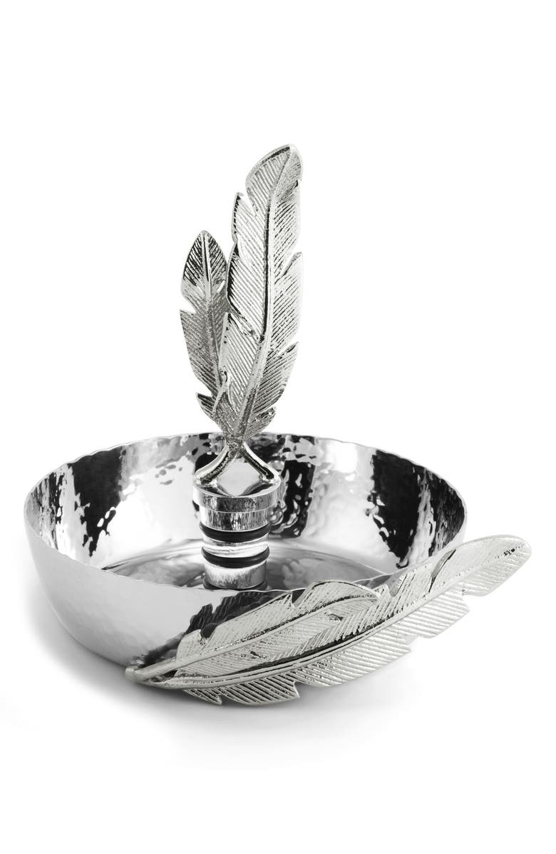 Michael Aram Feather Wine Coaster & Stopper Set, Main, color, Silver