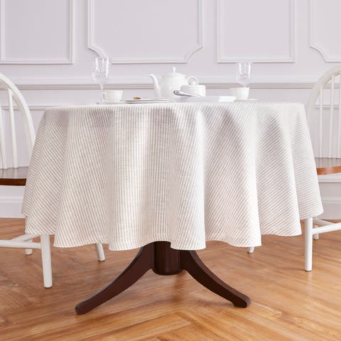Linen Round Tablecloth for Dining Table, Holiday and Everyday Table Decor - Narrow Stripe