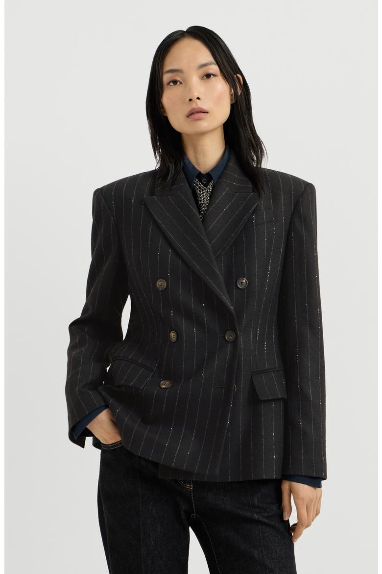 Comfort virgin wool dazzling chalk stripe blazer with monili, Main, color, Cobalt