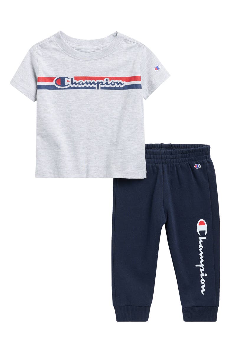 Champion Logo Graphic T-Shirt & Sweatpants Set, Main, color, Gray Heather