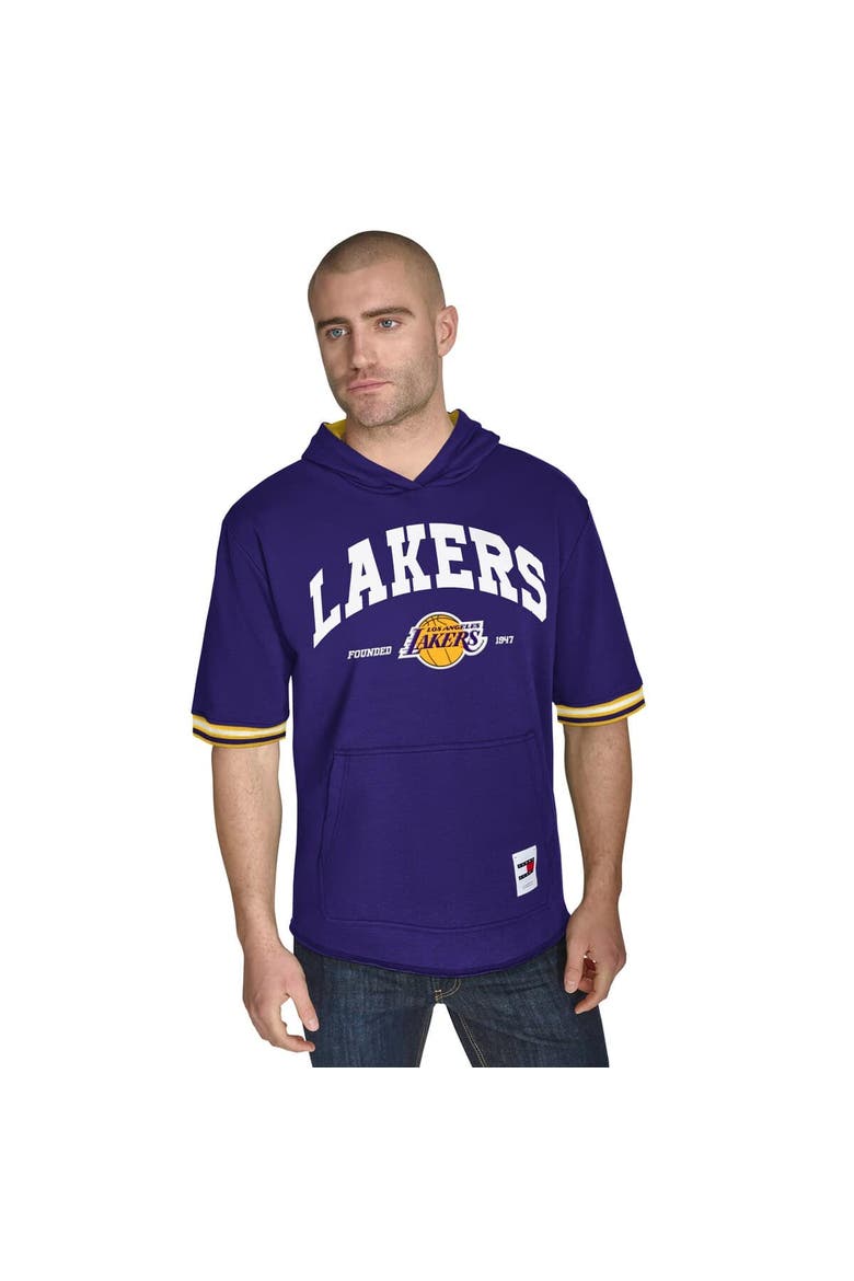 Men's Tommy Jeans Purple Los Angeles Lakers Paul French Terry Short Sleeve Pullover Hoodie, Main, color, Purple