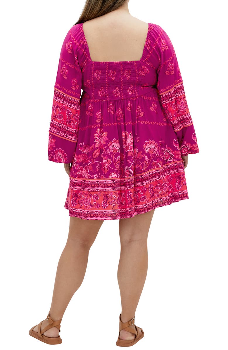 City Chic Jasmine Long Sleeve Minidress, Alternate, color, Dreamy Border