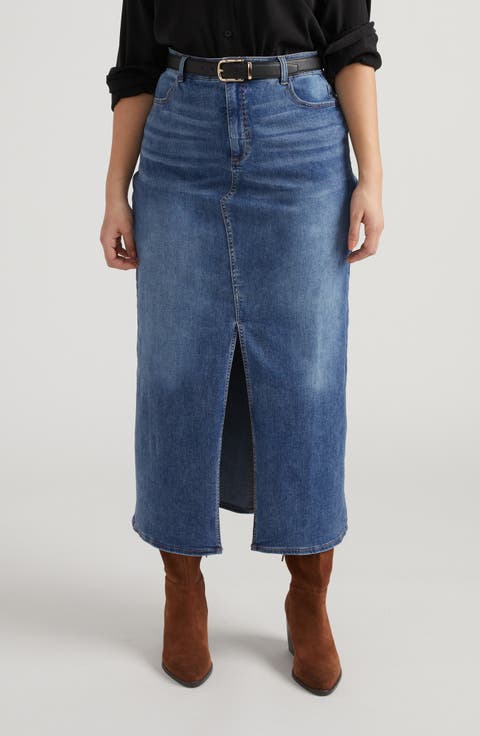 Denim Maxi Skirt (Plus)