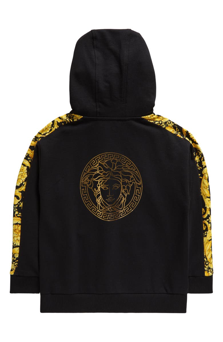 Versace Kids' Barocco Glitter Logo Hoodie, Alternate, color, 