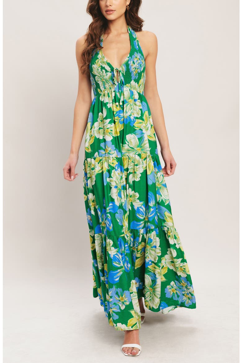 Floral Halter Neck Maxi Dress, Alternate, color, GREEN