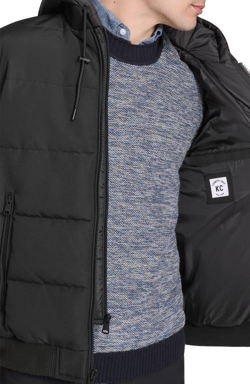 Kenneth Cole New York Oxford Hooded Quilted Bomber Jacket In Black