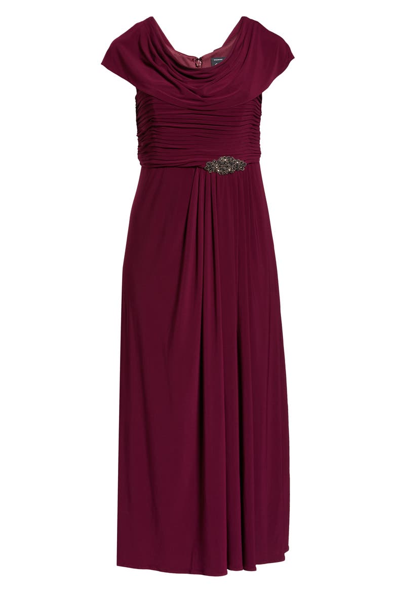 Cowl Neck Beaded Waist Gown, Alternate, color, MERLOT