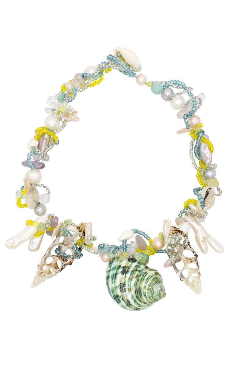 Velvet Luna Seashell And Pearl Statement Necklace, Main, color, Green