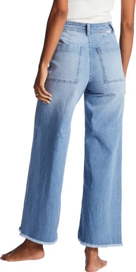 Free Fall Fray Hem Stretch Wide Leg Jeans