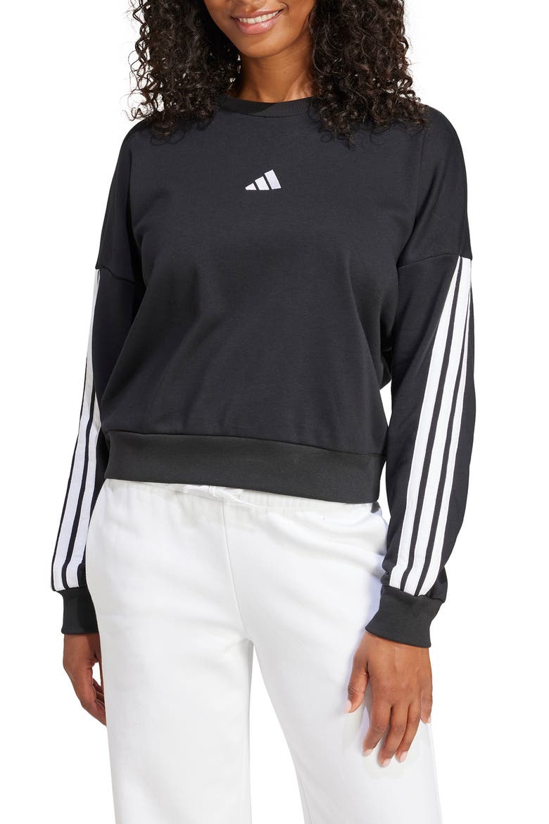 3-Stripes French Terry Crop Sweater, Main, color, BLACK/ WHITE