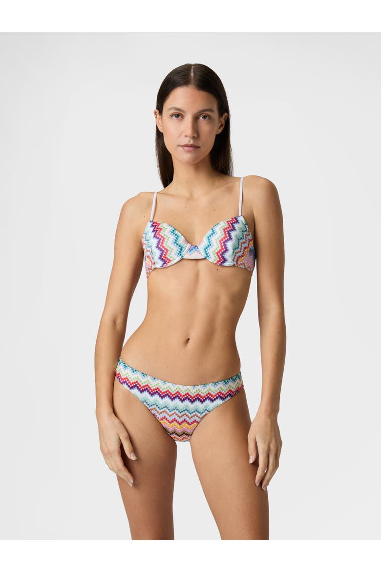 Balcony Bikini In Lamé Viscose With Zigzag Pixel-effect Pattern, Alternate, color, Multicoloured