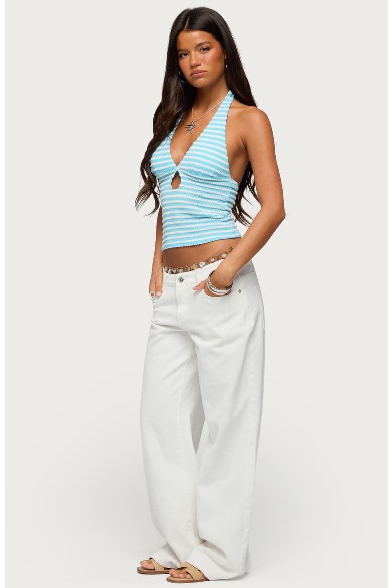 Maylah Stripe Knit Keyhole Halter Top, Alternate, color, TURQUOISE